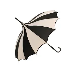 Batwing Pagoda Umbrella [BLACK/WHITE STRIPED]