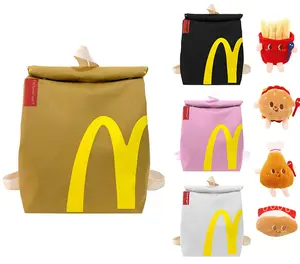 McDonald's Backpack with Keychain Hamburger - Large Capacity Retro Paper Bag, Durable Canvas Material, Unisex Design, Pink Black White Available