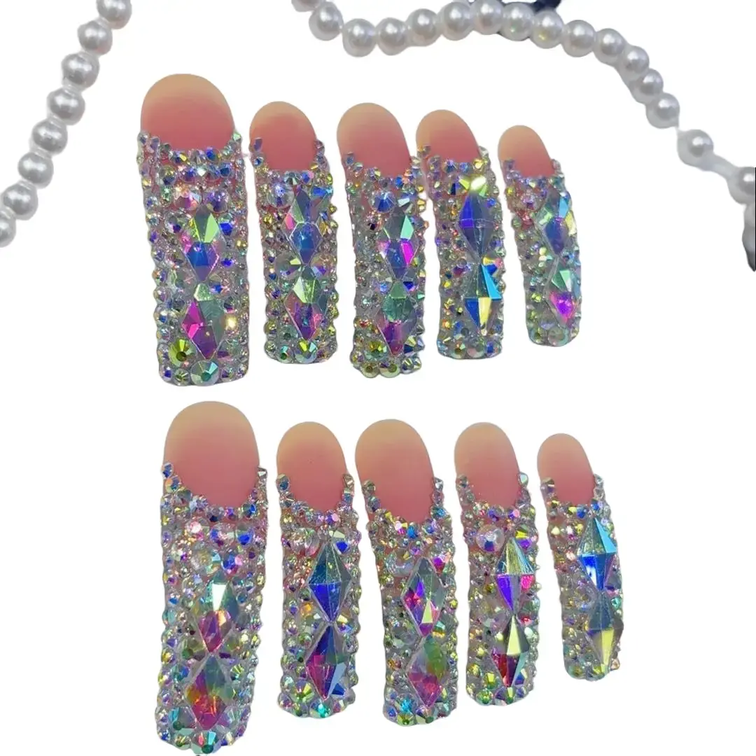 10pcs Handmade Press On Nail Curved Sliver Rhinestone  Bling Sparkly Extra Long Square BOX INCLUDED  Nail Stickers Nail Drill Toe Nails  Nails Nail Stuff Long Nails NailPolish Gel Nail Polish Poly GelAcrylic Dipping Powder, Press On Nails, Abs