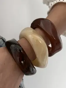 Vintage Style Acrylic Bracelet, Unique Design Minimalist Jewelry, Imitation Tortoiseshell Color, Fashion Accessory for Women, Trendy Stack Bangle, Elegant Minimalist Bangle, Boho Style Bangles, Bohemian Bracelets