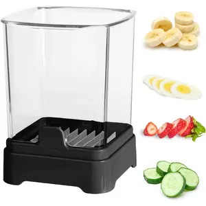 Fruit Slicer Cup for Strawberry, Banana, Hard-Boiled Egg - Detachable Cutter with Push Plate - Rapid & Safe Slicing Kitchen Gadget for Quick Meal Prep (Black)