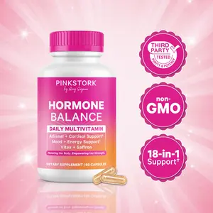 Pink Stork Hormone Balance Multivitamin |18-in-1 Daily Vitamin with Saffron, Vitex, Iron | Adrenal and Cortisol Support | Mood, Stress, Energy Support | Perimenopause, PMS and Period Relief