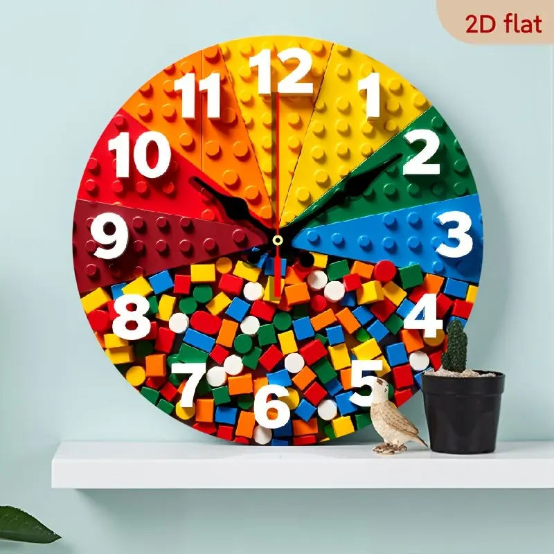 1pc a Vibrant Plastic Brick Clock with a Distinctive Design, Perfect for Home Decoration. This Silent Wooden Wall Clock Runs on Batteries (Not Included) And Is Ideal for Enhancing The Decor of Living Rooms And Bedrooms. It Makes a Great Gift for Chr