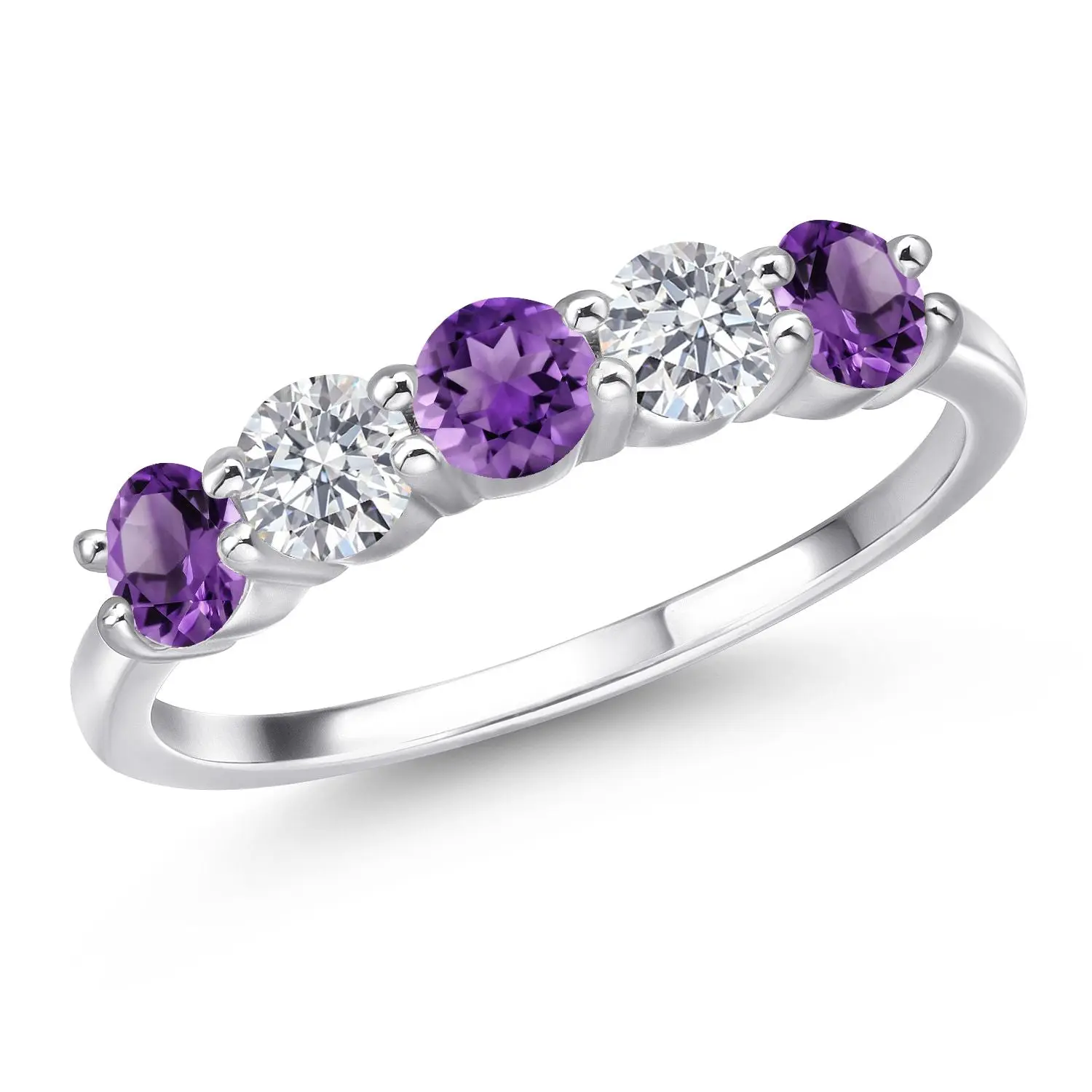 5-Stone Wedding Band Ring | 4MM Gemstone Birthstone and Lab Grown Diamond | 925 Sterling Silver | Engagement Anniversary Promise Ring for Women