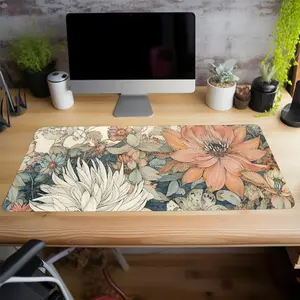 Retro Floral Pattern Mouse Pad, 1 Count Rectangle Gaming Mouse Pad, Office Desk Accessories Non-Slip Rubber Base Stitched Edge Desk Pad for Laptop Desktop