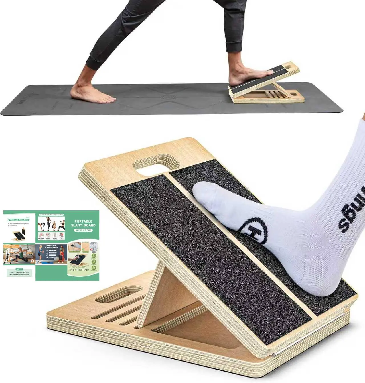 【summerwins】Portable Wooden Slanted Inclined Board, Customizable Adjustable Incline for Calf Stretching, Squats, Pilates, Strength Training, Physical Therapy for Knees, Ankles, Heels, Feet, Legs