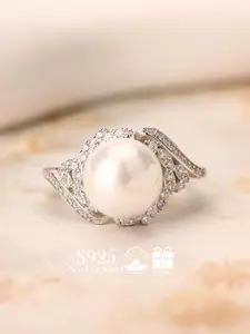 S925 Sterling Silver Fashion Pearl Decorated Ring, Pearl Embellished, Elegant Jewelry for Women for Party, Daily Clothing Decor, Trendy All-match & Exquisite Jewelry for Birthday Gift