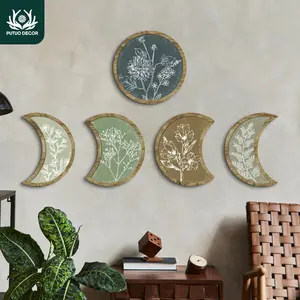 Moon Shaped Wooden Hanging Decor Hanging Ornaments, 5 Counts/set Wall Art Decor Wall Hanging Design Room Decor Inspirational for Home Farmhouse Living Room Coffee Shop Office Studio Bar Pub Club, Gift, Hangable