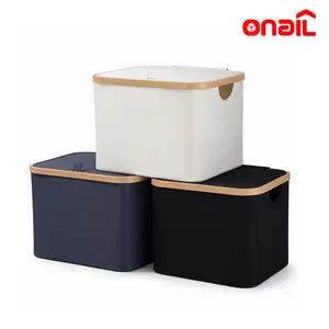 ONAIL Storage Bins Fabric Storage Baskets for Shelves - Organizer with Handles & Lids, Available in Black, Gray, and White, 3 Pack