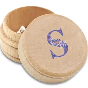 Wooden Tooth Box, 1 Count Flower & Letter Pattern Tooth Case Organizer, Tooth Holder, Teeth Collection Souvenir, Dental Gift for Boys & Girls