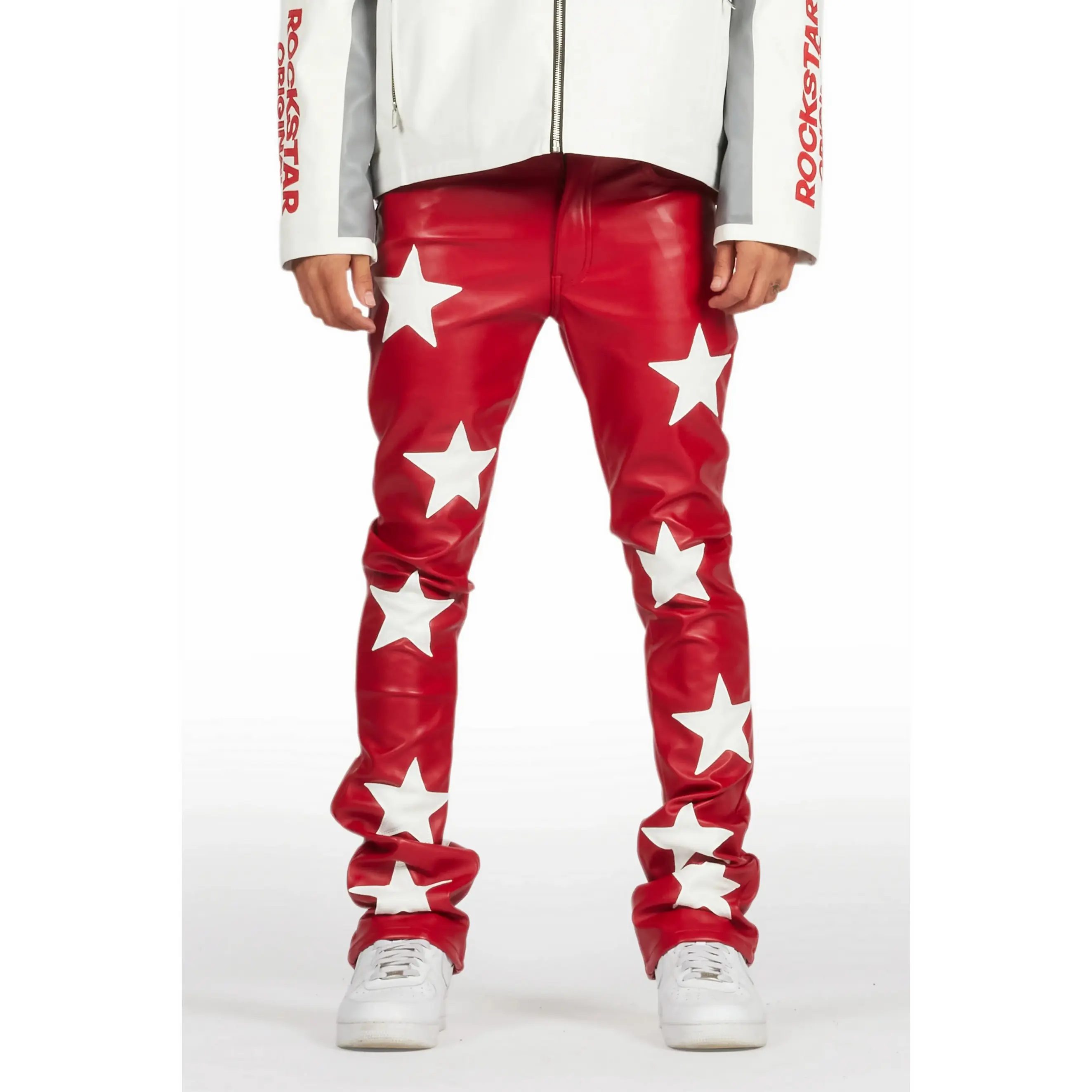 Steen Red PU Stacked Flare Jean
