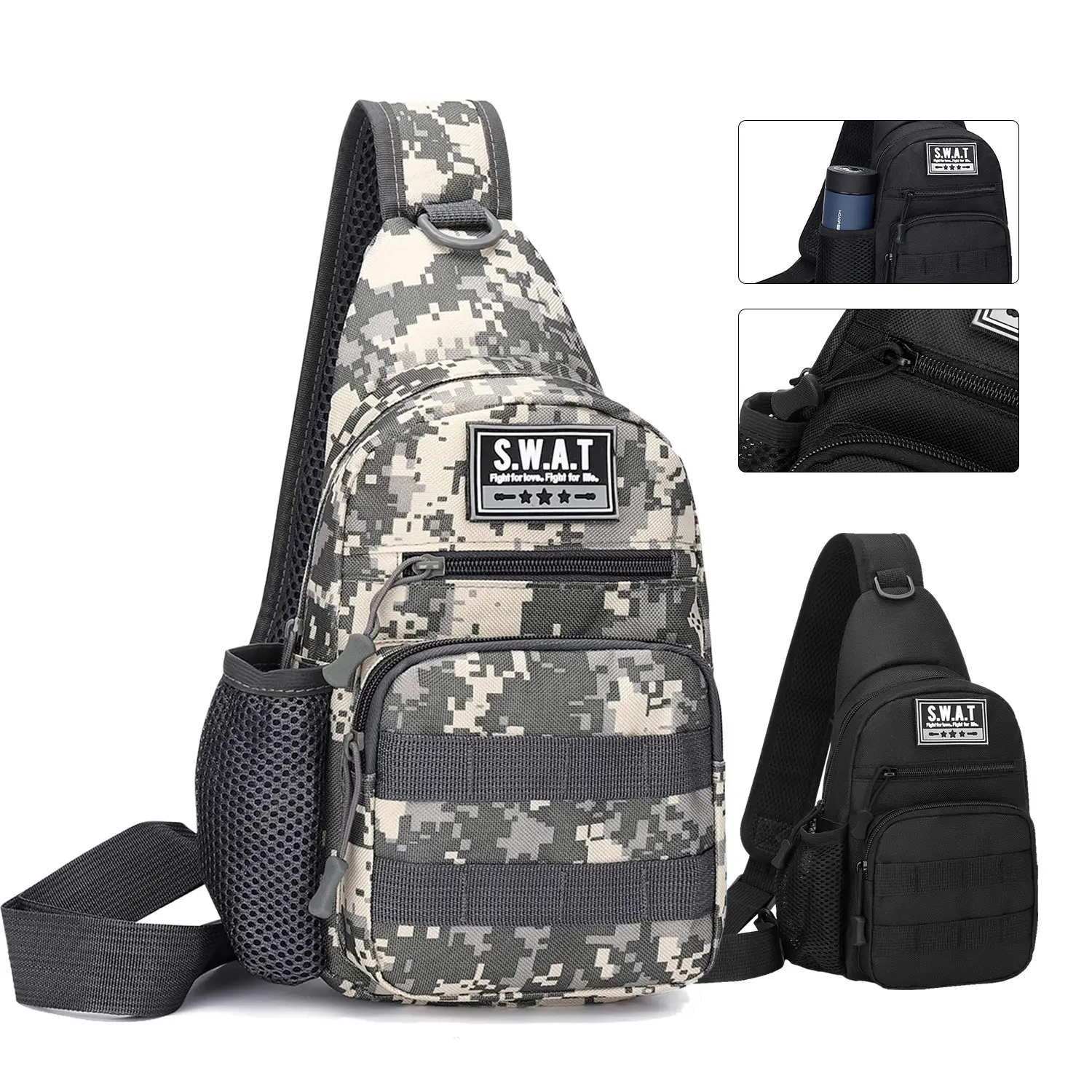 Men's Tactical Sling Bag, Water-Resistant Oxford Crossbody Daypack with Water Bottle Holder for Travel and Outdoor Hiking, Travel Bag, Crossbody Bag travelessentials