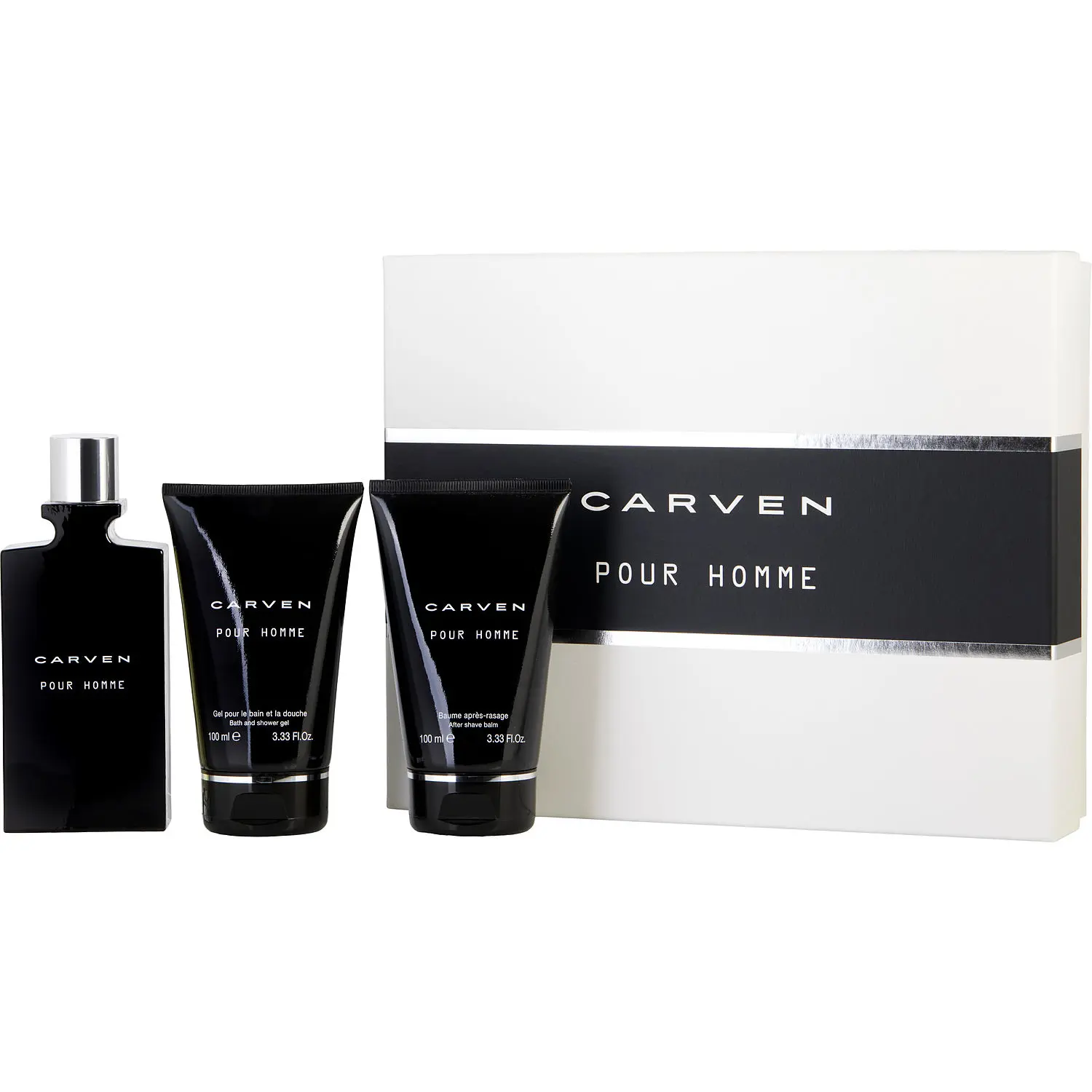 Carven Pour Homme Set-Edt Spray 3.3 Oz & Aftershave Balm 3.3 Oz & Shower Gel 3.3 Oz For Men