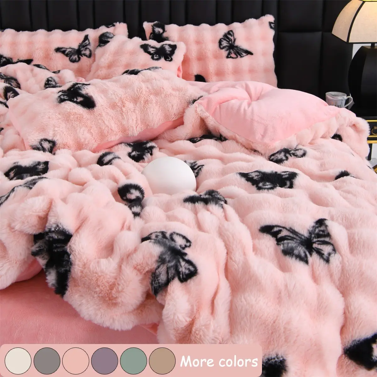 Faux Rabbit Fur 3PCS Duvet Cover Set, Fluffy Duvet Cover – Ultra Soft Warm Bedding Covers with Zipper Closure & 2 Pillowcases, Soft Bedding Sets, Solid/Butterfly Design, Cozy Bedroom Decor, Perfect Christmas & Housewarming Gift