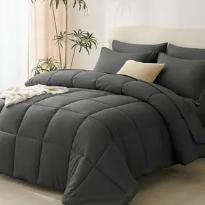 Full Size Comforter Set 7 count Bed in a Bag Set Dark Grey Comforter Set Bedding Sets Full for All Season with Comforter, Flat Sheet, Fitted Sheet, Pillowcases Dark Gray Full