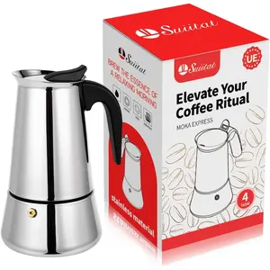 Moka Pot 4 Cups (7.1 oz) Stovetop Espresso Maker 304 Stainless Steel Induction Compatible Silver