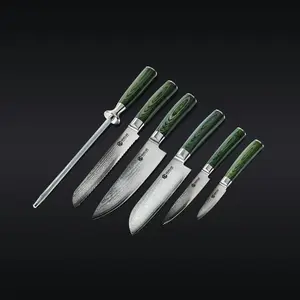 Essential Japanese Damascus Steel Knife Set, 6-pc (Green)