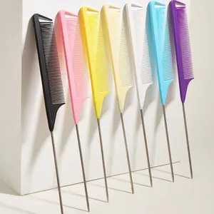 10 Pcs Rat Tail Combs Parting Rattail Teasing Fine Tooth Comb with Metal Pintail Heat Resistant Detangling Combs for Women Braiding Curly Hair Styling Hair