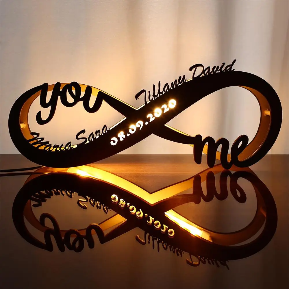 2026 New Adjustable 30cm Wooden Couple Infinity Name Table Lamp - Relationships You&Me（30cm）, 16-Color LED Lights with 24-Key Remote, 7-Color Switch, Plug-and-Play, Valentines/Anniversaries Gift, Remote Control, Color Changing