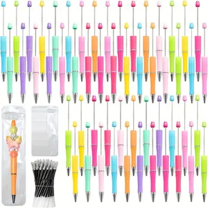 150 Pieces DIY Beadable Pens Kit Jewelry Decoration - 50 plastic Beadable Pens Bulk, 50Refills &50 pen bags Included - Beaded Pens Black Ink Ballpoint Cute Pens