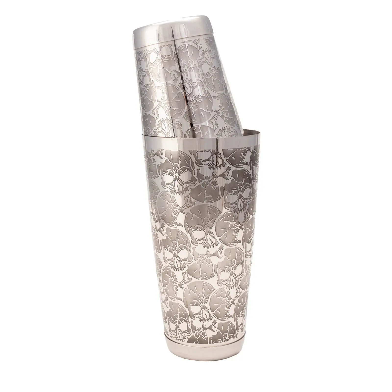 BarConic® Etched Skulls Tin Premium Cocktail Shaker Set - 2-Piece Stainless Steel Mixology Tool, 18oz & 30oz Cocktail Maker, 5" x 3.5" Rim Diameter, Home/Bar Use Premium Drink Prep Utensil