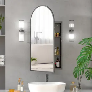 Mepplzian Black Arched Wall-Mounted Medicine Cabinet with Mirror - Metal Frame, Waterproof, 2 Adjustable Glass Shelves, Bathroom Shelf, No Assembly Required, Classic Bathroom Storage Decor