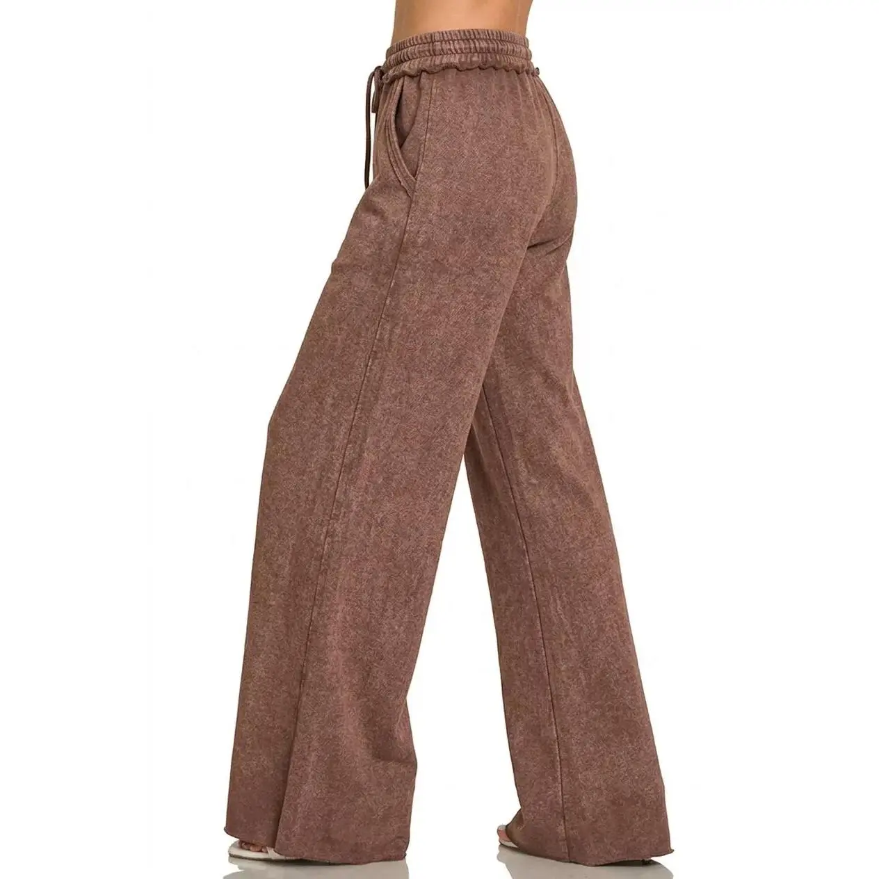 Zenana Chocolate Washed French Terry Sweatpants