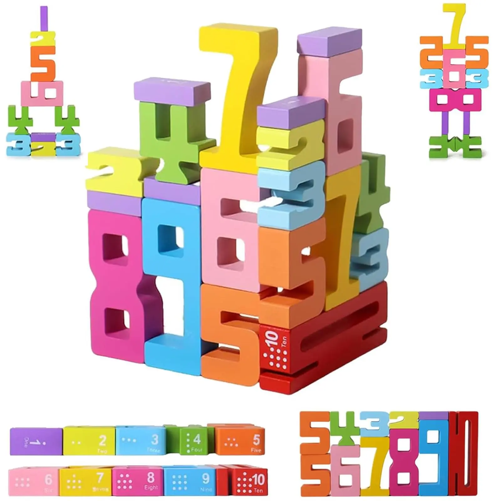 20pcs Wooden Number Blocks  Montessori-inspired Math Learning Toys For Ages 3-8 Stacking Balancing Game Educational Counting 1-10 Activities