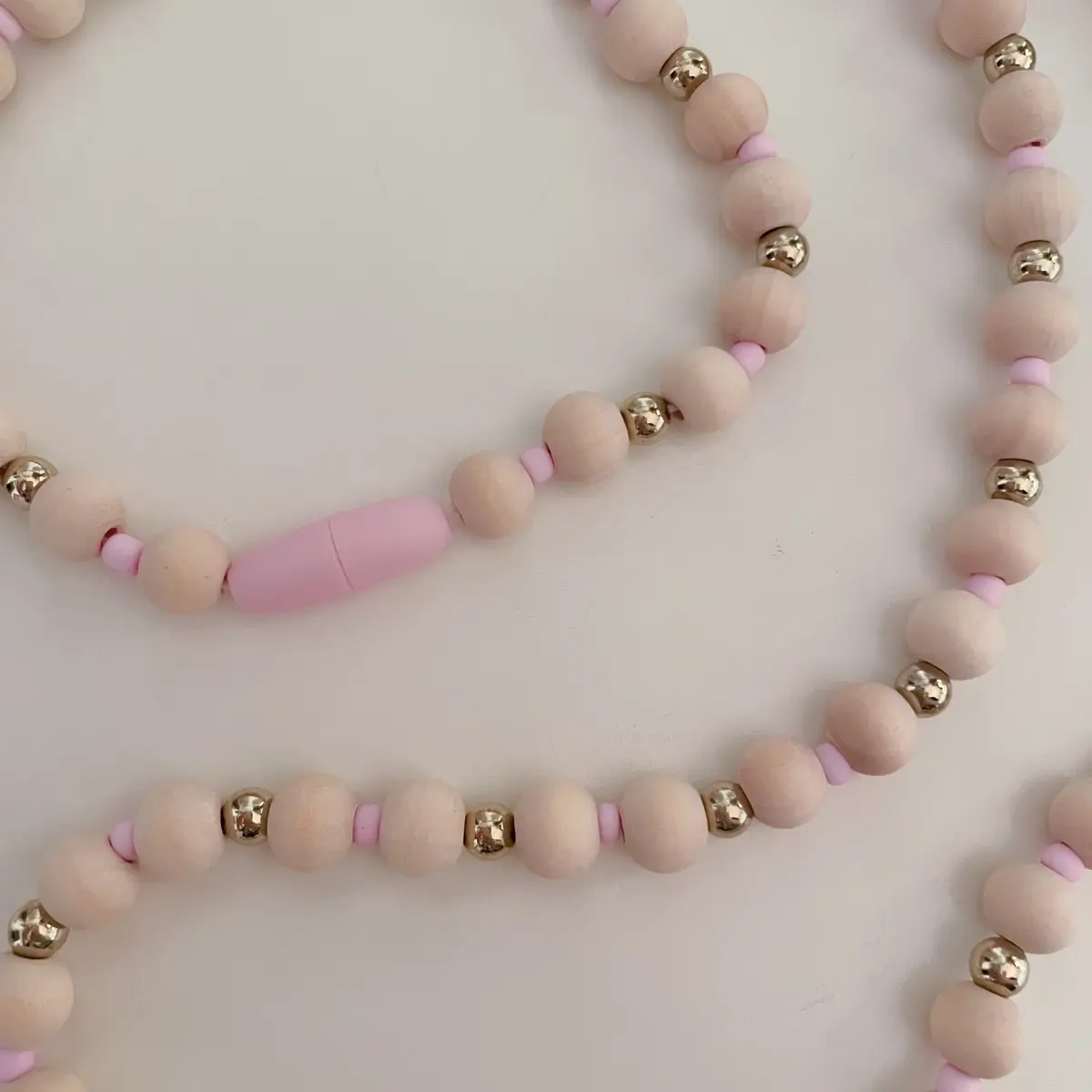 Pink and Gold Wooden Beaded Lanyard Pink and Gold Wooden Beaded Lanyard