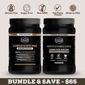 Black Forest Longevity Mix Mocha Coffee + Cocoa Flavanols & Flavonoids Bundle | Cocoa Powder 1200mg with Epicatechin + Longevity Coffee with NMN, Glutathione, Magnesium Glycinate, Vitamins D3 C K2 B12 | Supports Circulation, Energy & Daily Wellness