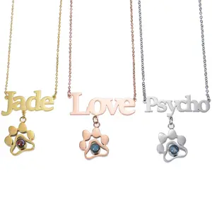 Paw Shaped Photo Projection Necklace with Name