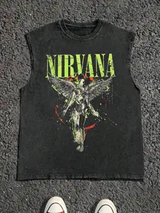 Vintage Nirvana Angel Print Washed Sleeveless Tank Top - 90s Rock Oversized Streetwear Top, Loose & Breathable Cotton Material Casual Tee, Punk Style Outfit for Men in Summer