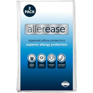 Set of 2 Standard/Queen Pillow Protectors - Moisture Wicking, Advanced Allergy Protection - Premium Polyester Zippered Protectors