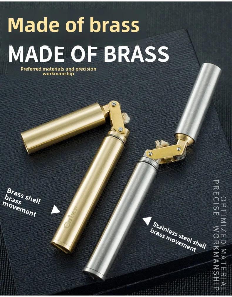 Luxury Retro Copper-Stainless Steel Portable Kerosene Lighter - Home Supplies Casual Tool, Vintage Aesthetic Collectibles, Men's Accessories, Ideal Gift for Smokers (Fuel Not Included) detail 3