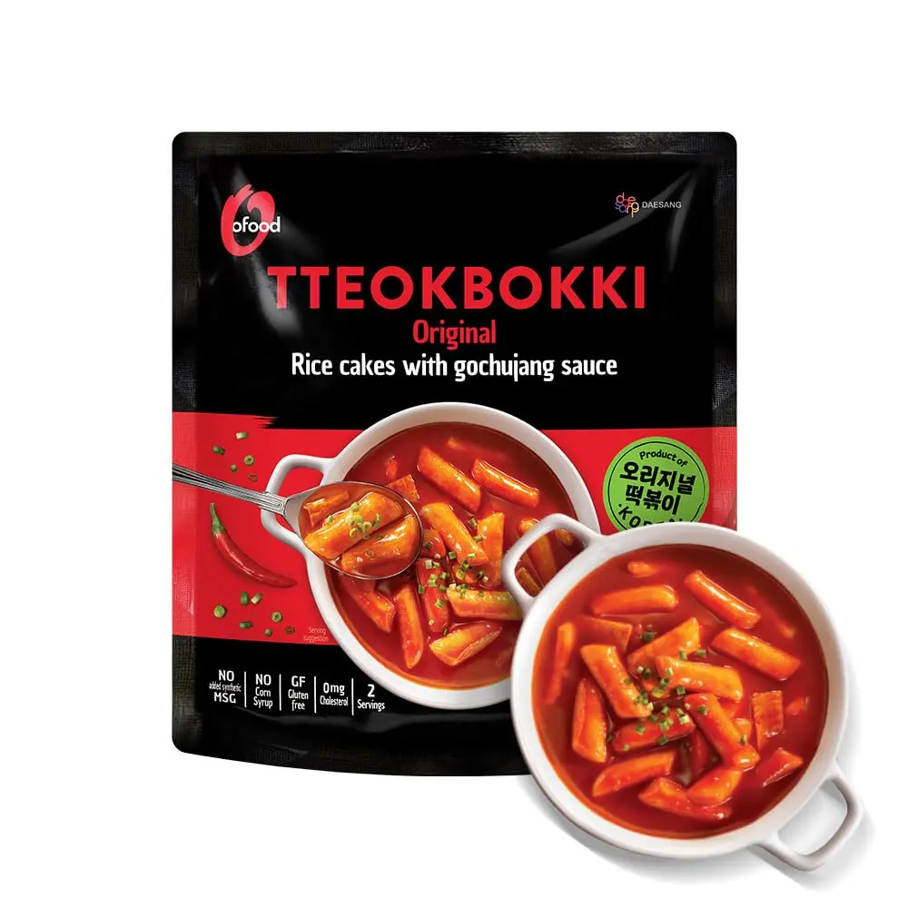 O’food Tteokbokki Korean Rice Cakes Original Gochujang, 1 Pack, Gluten Free, Ready in 3 Minutes, 2 Servings, Spicy Korean Rice Cake Snack, 0 Cholesterol, 0 Trans Fat