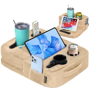 TabCouchCaddy - Couch Cup & Tablet Holder for Couch, Bed, Car, Tablet & Book Holder, Sofa Organizer Caddy for Drinks, Snacks, RV & Car, Tablet Pillow Stand, iPad & Galaxy Tab Compatible (Beige) laptop stand
