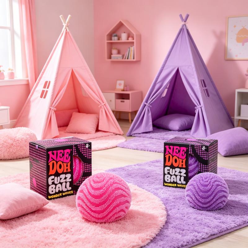 Sensory Squeeze Fidget Toy | Fuzz Ball Wonder Waves | Velvet Wavy Design Ultra Soft Stress Relief Toy for Relaxation, Party Favors & Gifts