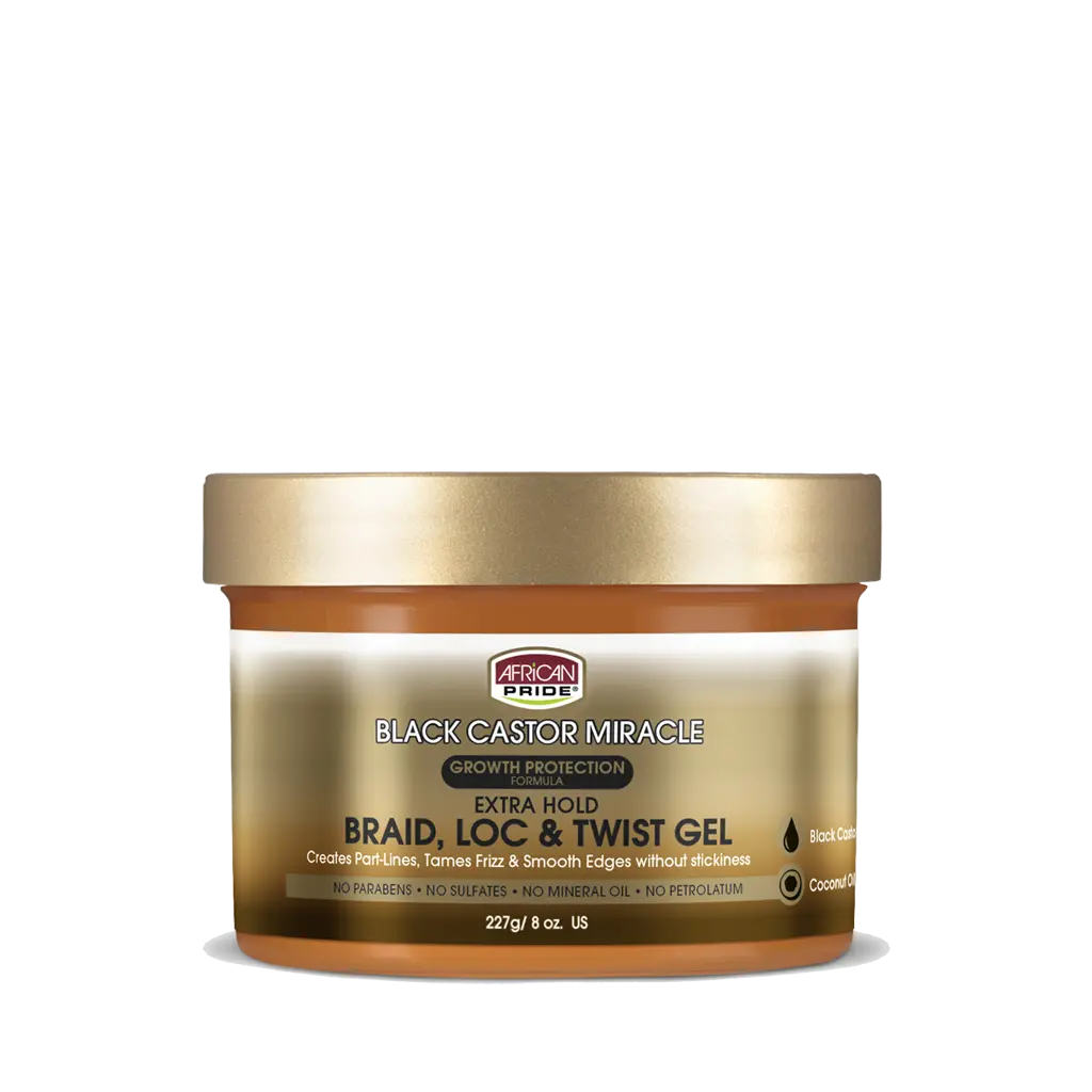 AFRICAN PRIDE BLACK CASTOR MIRACLE BRAID, LOC & TWIST GEL, 8OZ