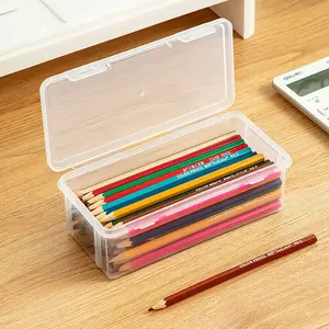 Clear Pencil Box, Plastic Pencil Case with Lid, Storage Boxes Bulk Stackable Design, Durable Office Supplies Organizer for Crayon Pencil, Craft, Brush