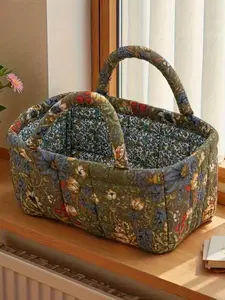 Vintage Floral Polyester Lightweight Storage Baskets | Foldable, Portable, Multi-Functional Organizer for Living Room, Bedroom, Kitchen, Bathroom - Ideal for Cosmetics, Snacks, General Storage