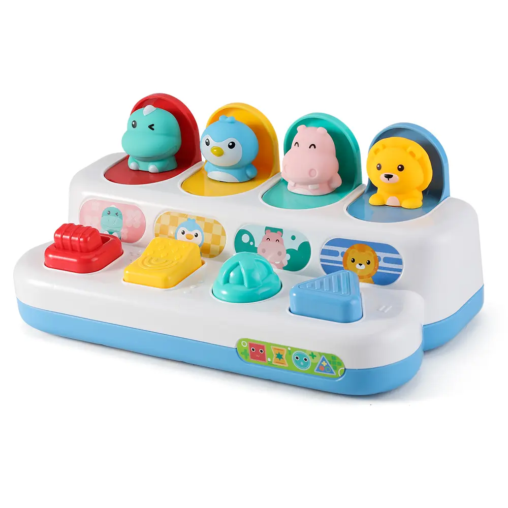 Portable Montessori Shape Sorter Baby Pop-Up Toy with Wood Accents - Animal Peekaboo Surprise, Mechanical Clicks, 4 Activities, Multi-Sensory Fine Motor Skill Training for 9m+ Toddlers (Children Development)