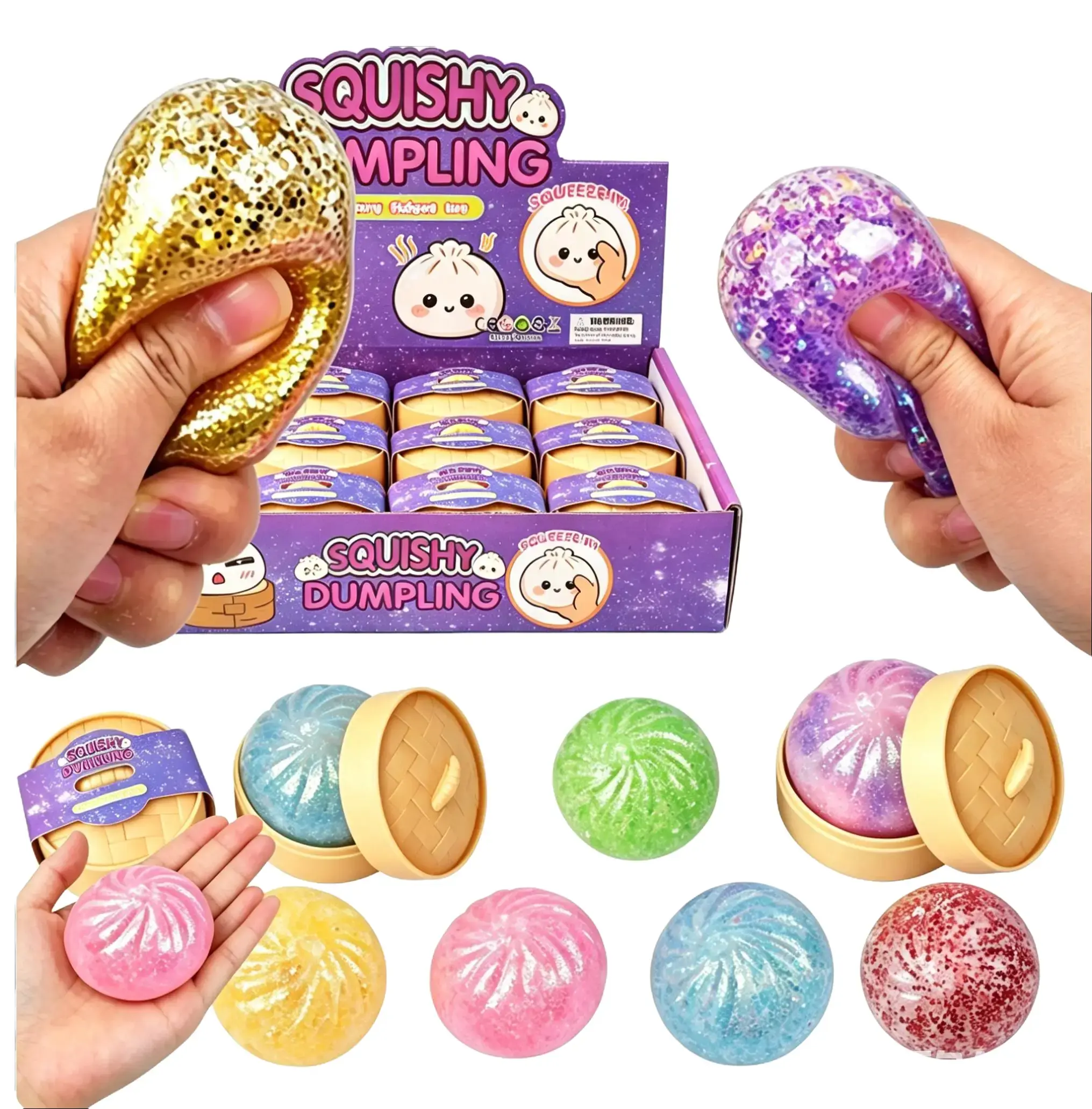 Rare Mini Glitter Dumpling Squishy with Box, Soft Sensory Stress Relief Squeeze Toy, Mystery Glitter Dough Item, Squishies, Fidgets Squishies for Anxiety & ADHD Fidgets, Toys for Grown Ups