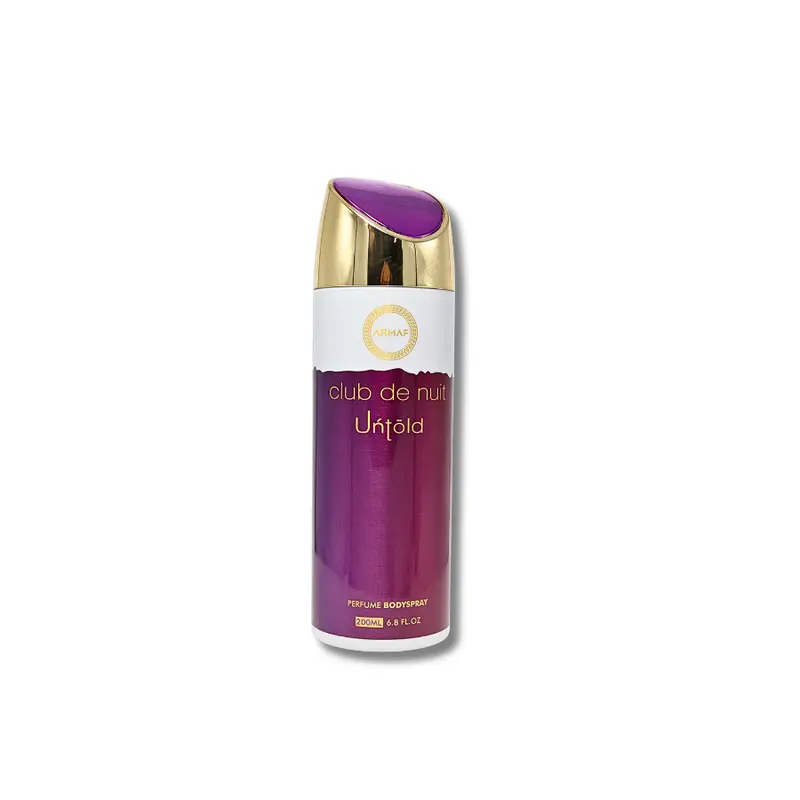 Armaf Club De Nuit Untold Body Deodorizing Spray - 6.8 fl oz Alcohol-Containing Liquid Aroma, Woody Amber Scent with Leather, Metallic, Animalic Tender Notes, Gentle Armpit Care, Adult Whole Body Deodorizer