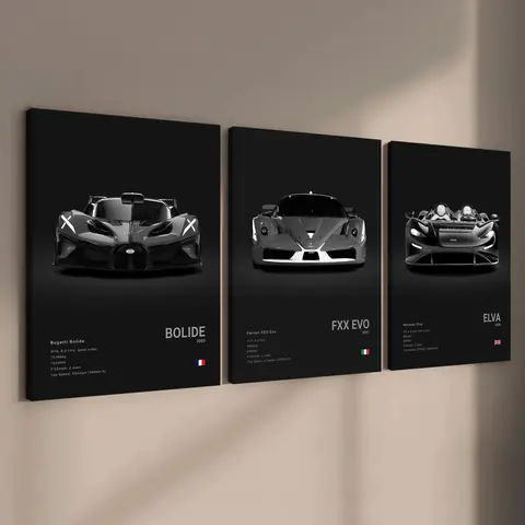 3-Piece Wooden Frame Supercar Canvas Wall Art, Decorative Artwork, Art Prints for Male Bedroom & Living Room, Modern Home Wall Decor for Car Collectors, Corridor & Office, Ideal Gift