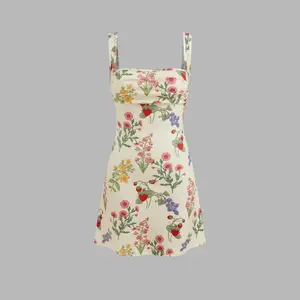 Cider [2 colors, size 0-26] Square Neck Floral & Fruit Graphic Mini Dress