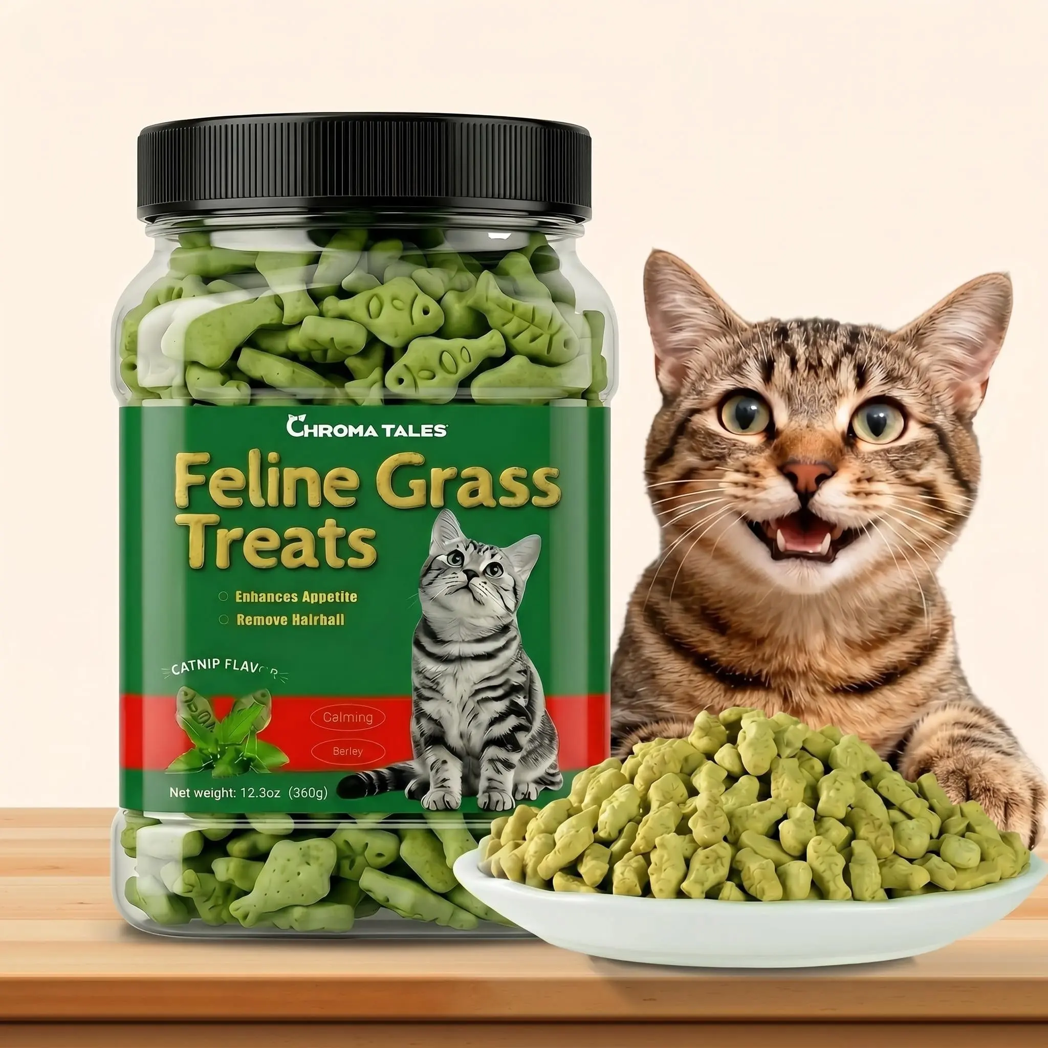 Cat Grass Treats with Salmon & Catnip |   Hairball control and Training treats |   Teeth cleaning snack Reduce plaque (12.3oz, Salmon & Catnip Flavor)