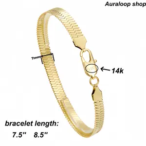 Auraloop 14k Gold 7mm Blade Bracelet Stainless Steel Fade-Proof Stackable Solo Wearable for Everyday Elegant Daily Wear 7.5" 8.5" Length