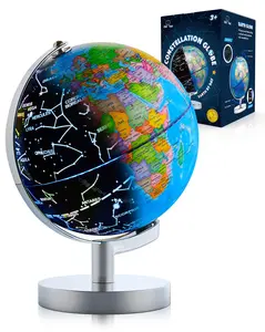 Illuminated Globe | 3-in-1 STEM World Globe with LED Light, Constellation Night Light, NonTip Metal Base, 9.75” Tall Desk Lamp Educational Globe