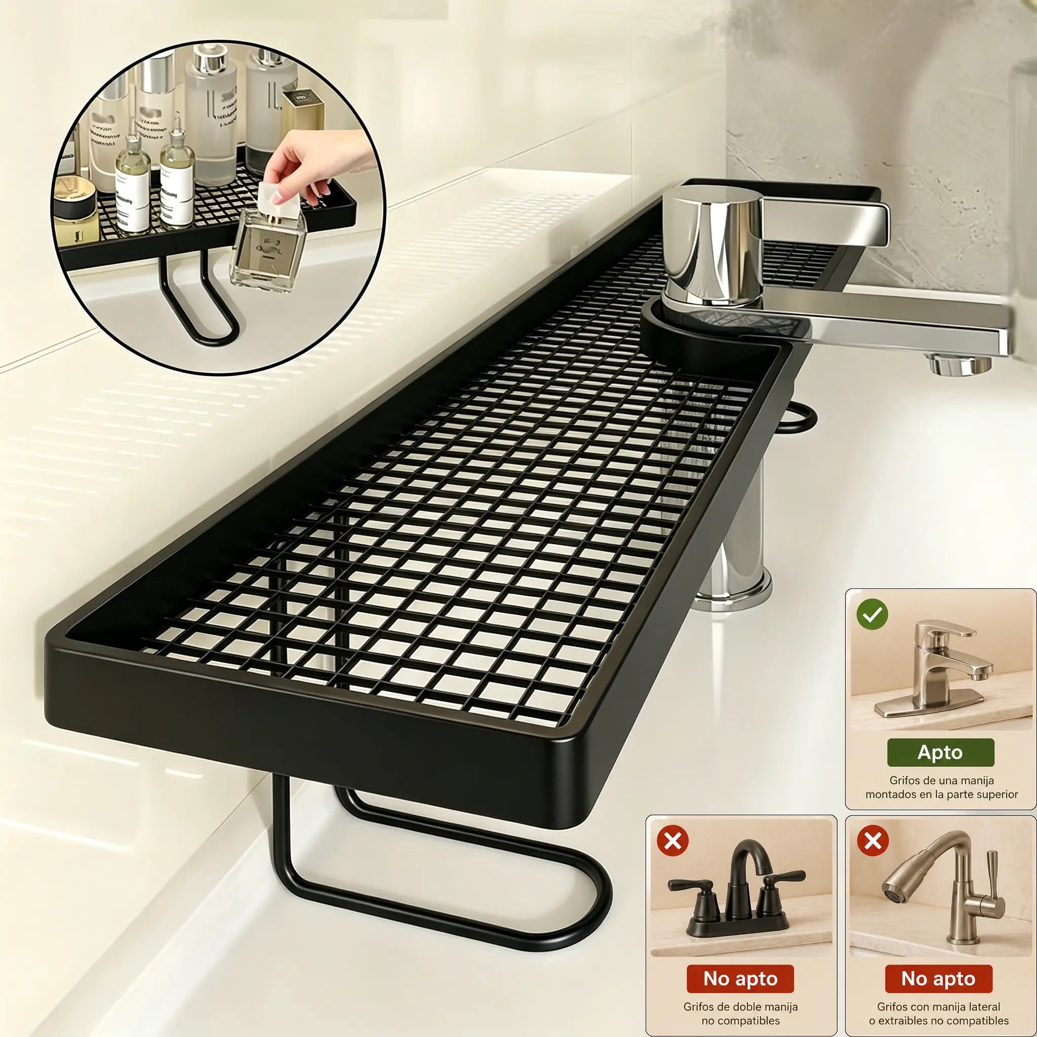 #SummerVibes High-funky Capacity Bathroom Shelf | Black Bathroom Accessories | No-Drill Storage Rack | Rustproof Faucet Caddy | Sink Drain Rack — An Essential Storage Solution for Kitchens, Bathrooms, and Furniture.home essentials,tiktokshopspring