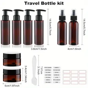 8 Pack Travel Bottles for Toiletries Refillable Cosmetic Lotion Containers Travel Size Empty Bottles Cream Jars Kit with Spoons Labels